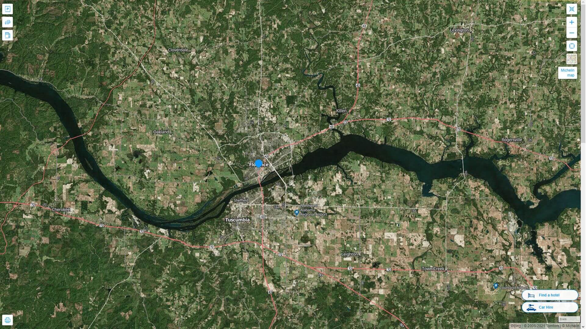 Florence Alabama Highway and Road Map with Satellite View